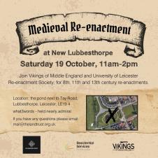 Medieval Re-enactment. Saturday 19 October. 11-2pm. 